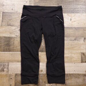 Athleta Black Crop Leggings | Size M |‎ 20” Inseam | Zip Pocket | Mesh Panels
